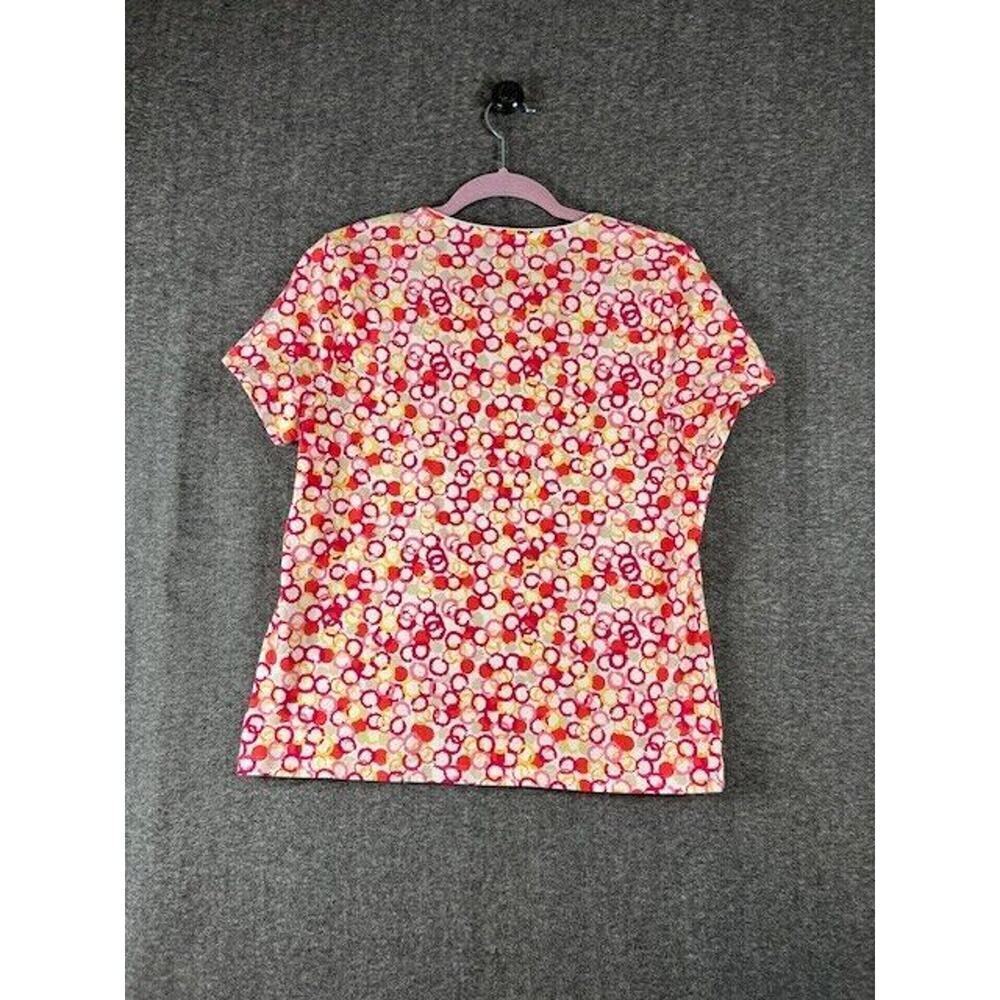 Women's Kim Rogers White Red Orange Pink Tan Circle Round Neck Short Sleeve PL - Picture 2 of 5